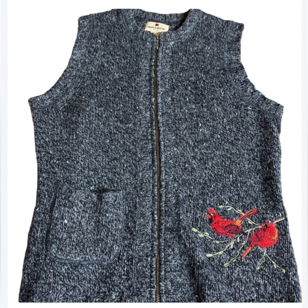 Vintage Woolrich black heather wool blend sweater vest with cardinals Medium